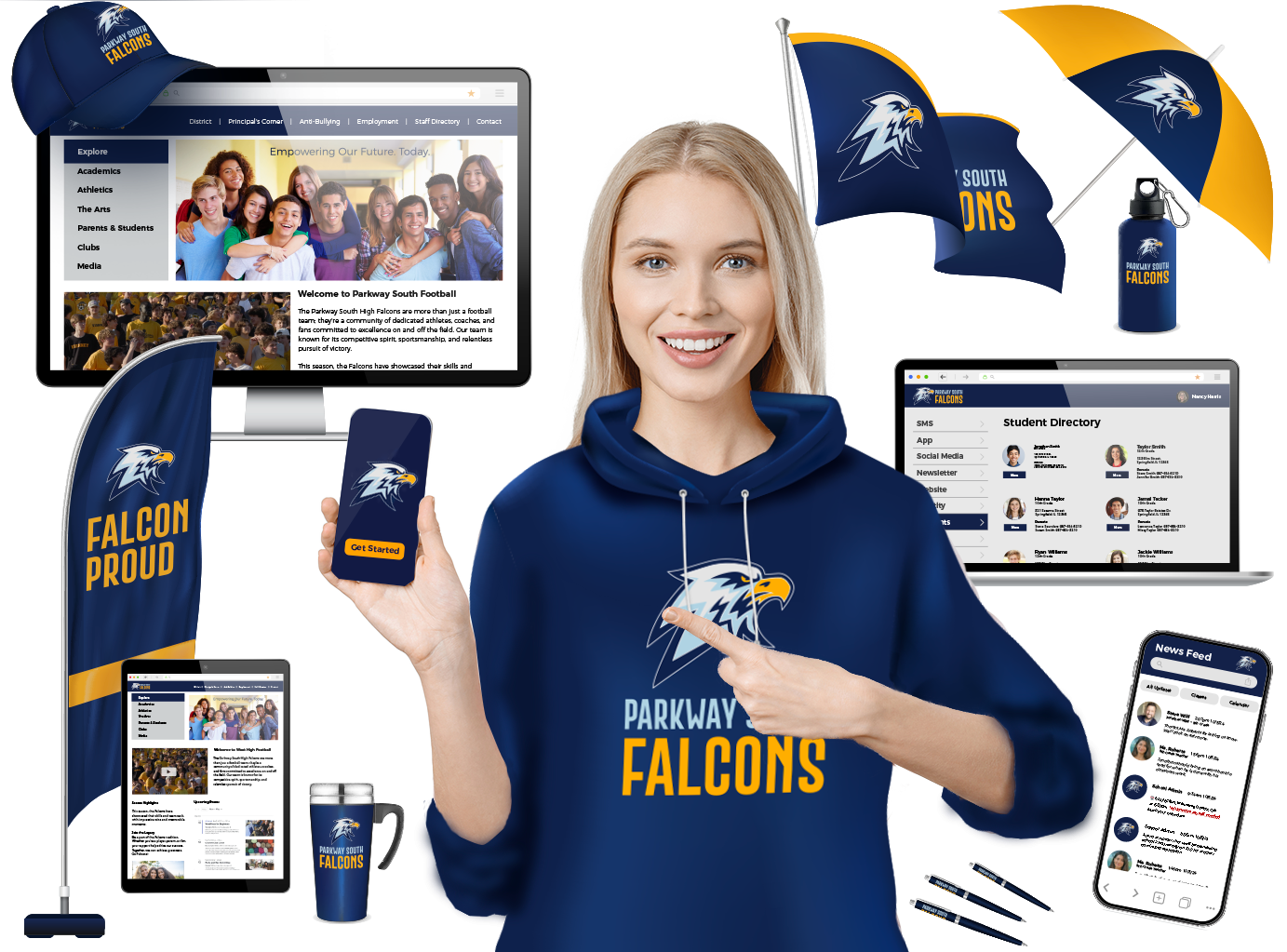 Custom branding applied across digital platforms and physical merchandise